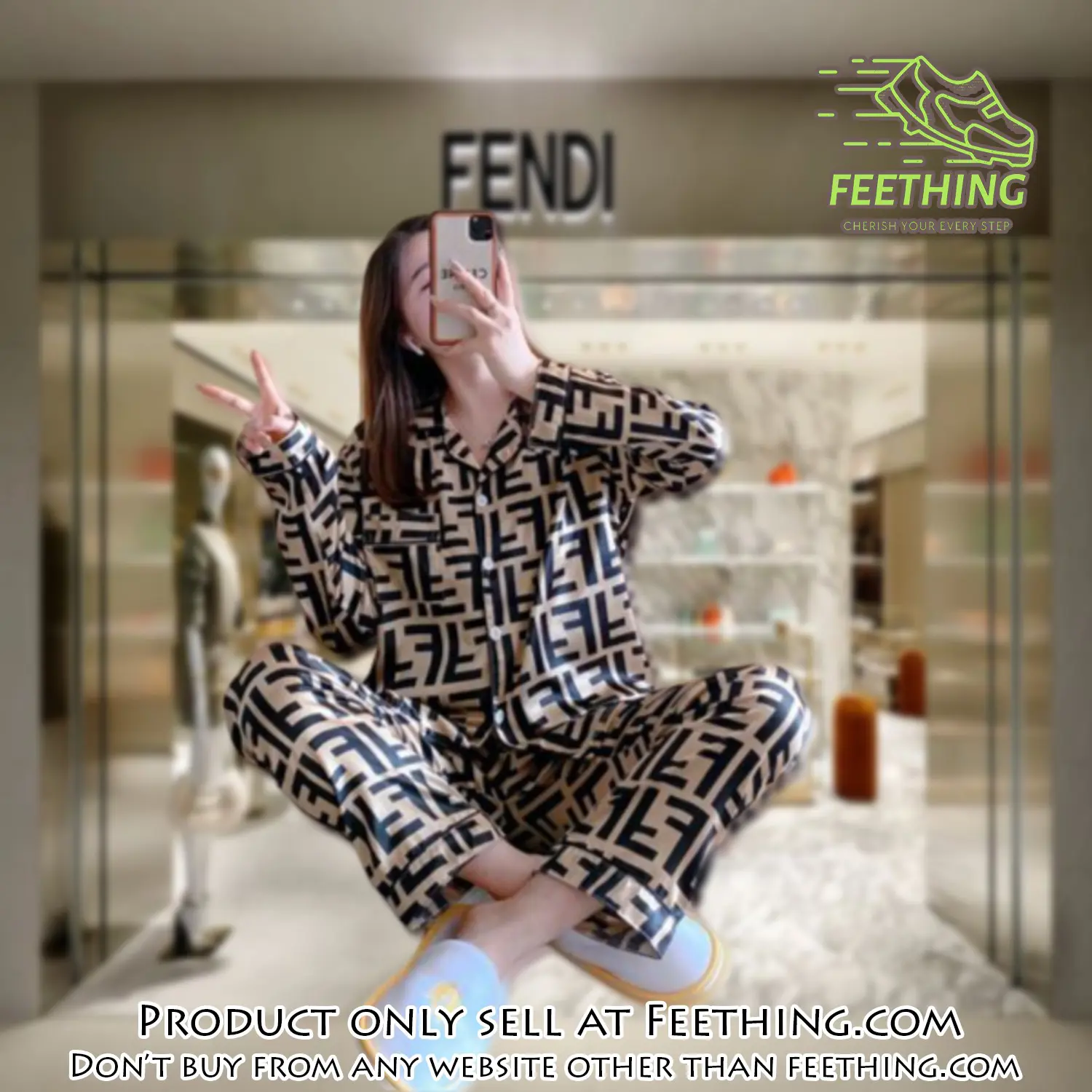 Trending luxury fashion fendi satin pajama set pjs1046 ft5924473